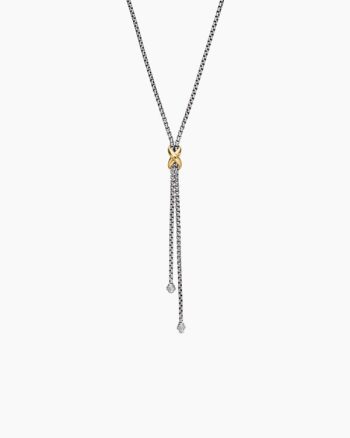 Petite X Lariat Necklace|Sterling Silver with 18K Yellow Gold