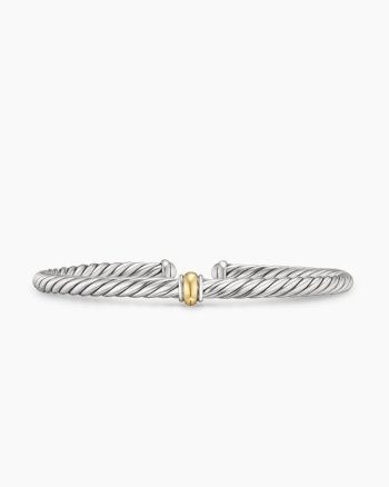 Cable Flex® Station Bracelet|Sterling Silver with 14K Yellow Gold, 4mm