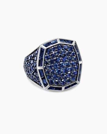 Streamline® Signet Ring|18K White Gold with Blue Sapphires, 23mm
