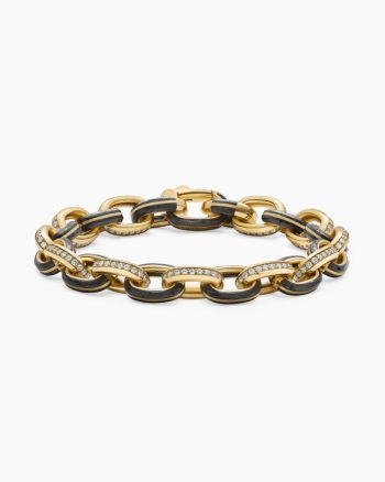 Streamline® Oval Link Bracelet|18K Yellow Gold with Forged Carbon and Diamonds, 10.8mm