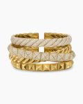 Crossover Trio Multi Row Cuff Bracelet|18K Yellow Gold with Diamonds, 33mm