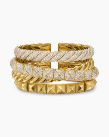 Crossover Trio Multi Row Cuff Bracelet|18K Yellow Gold with Diamonds, 33mm