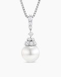 Floating Diamonds and Pearl Pendant|White Gold