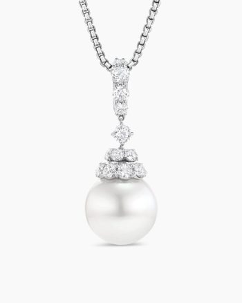 Floating Diamonds and Pearl Pendant|White Gold