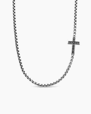 Cross Station Necklace|Sterling Silver with Black Diamonds, 5mm