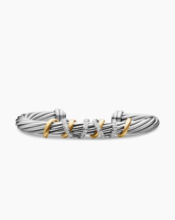 Helena Center Station Bracelet|Sterling Silver with 18K Yellow Gold and Diamonds, 6mm