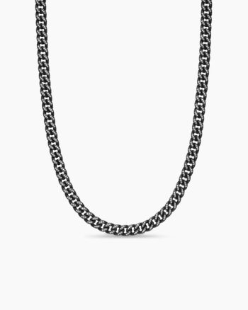 Curb Chain Necklace|Black Titanium with Diamonds, 8mm