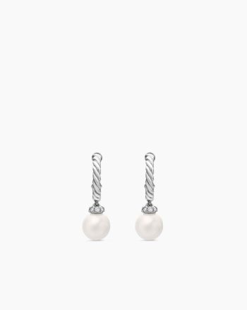 Pearl and Pavé Solari Drop Earrings|Sterling Silver with Pearls and Diamonds, 18.4mm