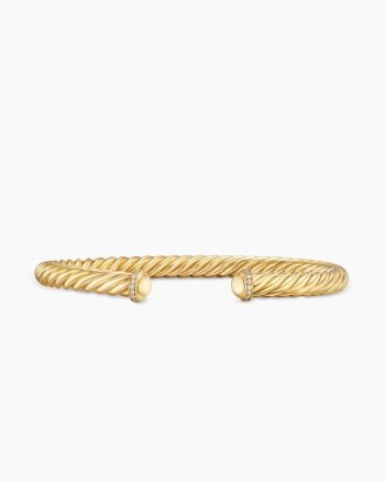 Cable Cuff Bracelet|18K Yellow Gold with Diamonds, 6mm