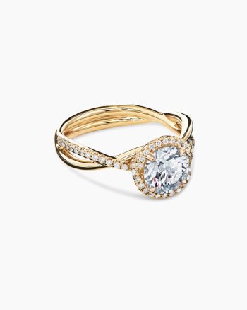 DY Infinity Half Pavé Halo Engagement Ring|18K Yellow Gold, Round Brilliant Cut