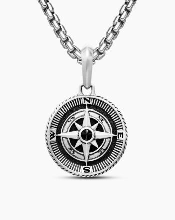 Maritime® Compass Amulet|Sterling Silver with Center Black Diamond, 20mm