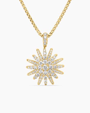 Starburst Pendant Necklace|18K Yellow Gold with Diamonds, 20mm