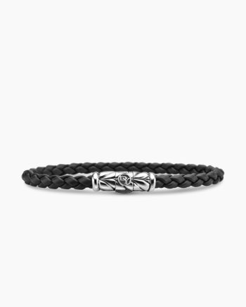Chevron Woven Bracelet|Black Rubber and Sterling Silver, 6mm