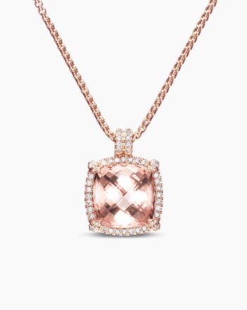 Chatelaine® Pavé Bezel Pendant Necklace|18K Rose Gold with Morganite and Diamonds, 14mm
