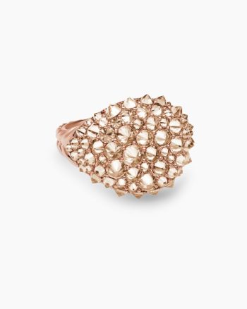 Reverse Set Pavé Pinky Ring|18K Rose Gold with Cognac Diamonds, 14mm