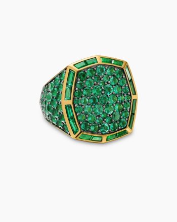 Streamline® Signet Ring|18K Yellow Gold with Emeralds, 25mm