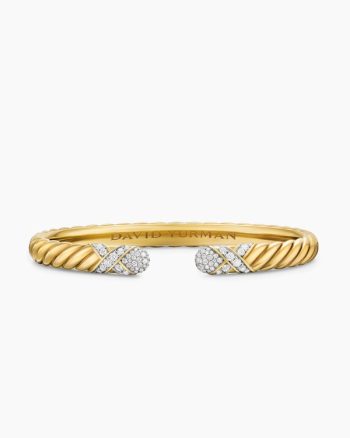 Sculpted Cable X Cuff Bracelet|18K Yellow Gold with Diamonds, 6.2mm
