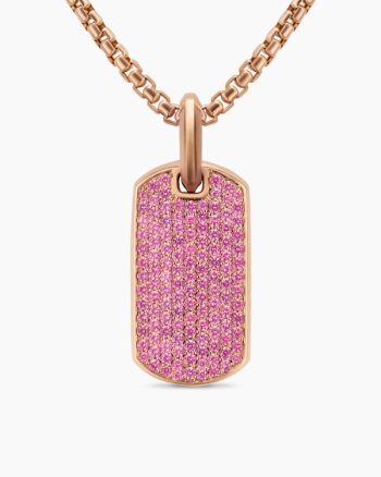 Chevron Tag|18K Rose Gold with Pink Sapphires, 27mm