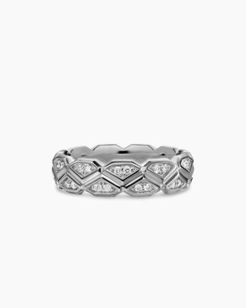 Hex Band Ring|Sterling Silver with Diamonds, 6mm