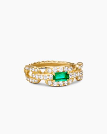 Stax Chain Link Stone Ring|18K Yellow Gold with Diamonds and Emerald, 7mm