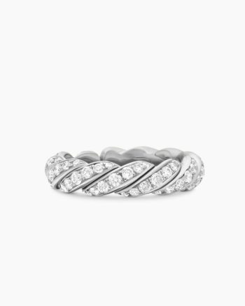 Sculpted Cable Flex Band Ring|18K White Gold with Diamonds, 5mm