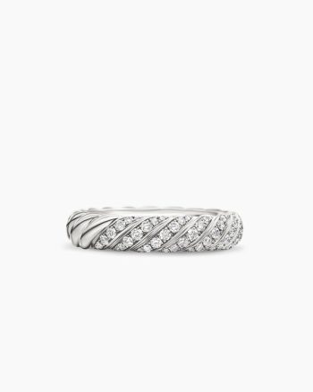 Sculpted Cable Band Ring|18K White Gold with Diamonds, 4.6mm