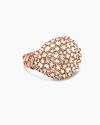 Reverse Set Pavé Signet Ring|18K Rose Gold with Cognac Diamonds, 17.5mm