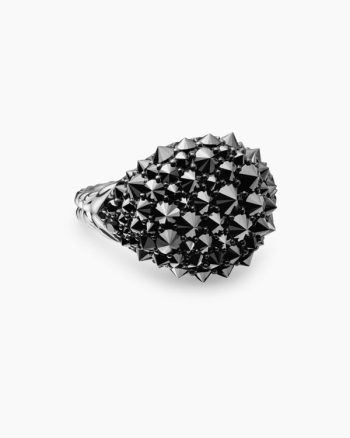 Reverse Set Pavé Pinky Ring|18K White Gold with Black Diamonds, 14mm