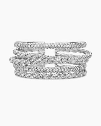 Sculpted Cable Flex Five Row Bracelet|18K White Gold with Diamonds, 28.6mm