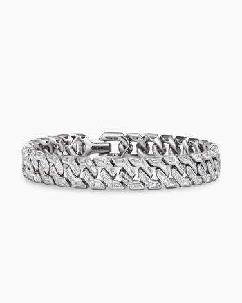 Men's Angular Curb Chain Bracelet|Platinum with Diamonds