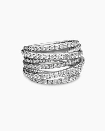 Pavé Crossover Ring|18K White Gold with Diamonds, 16mm