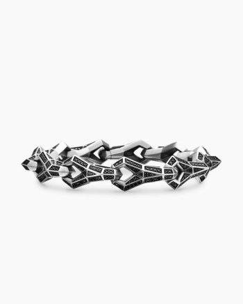 Faceted Link Bracelet|Sterling Silver with Black Diamonds, 12.5mm