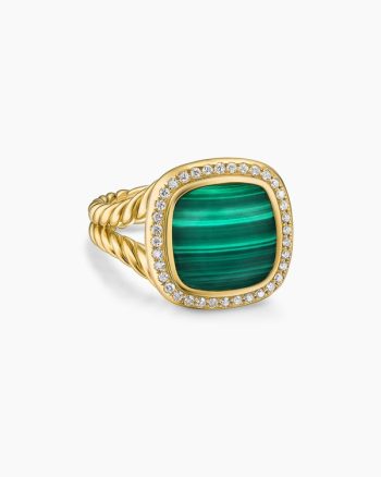 Albion® Ring|18K Yellow Gold with Malachite and Diamonds, 11mm