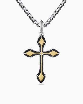 Gothic Cross Pendant|Sterling Silver with 18K Yellow Gold, 36.5mm