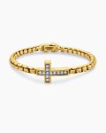 Cross Station Bracelet|18K Yellow Gold with Diamonds, 5mm
