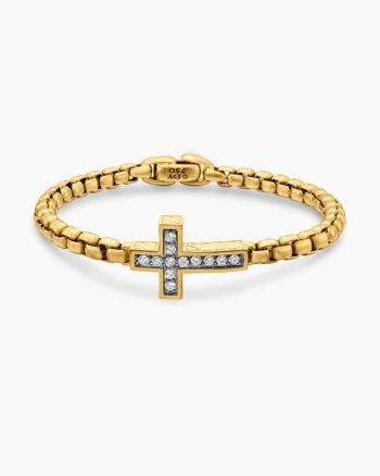Cross Station Bracelet|18K Yellow Gold with Diamonds, 5mm