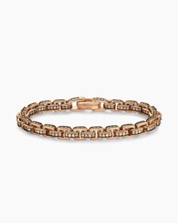 Box Chain Bracelet|18K Rose Gold with Pavé Cognac Diamonds, 7.3mm