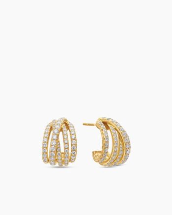 Pavé Crossover Shrimp Earrings|18K Yellow Gold with Diamonds, 15.8mm