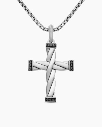 DY Helios™ Cross Pendant|Sterling Silver with Black Diamonds, 36mm