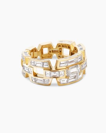 Deco Link Ring|Yellow Gold with Diamonds