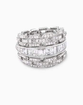 Stax Three Row Ring|White Gold with Diamonds