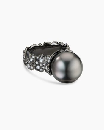 Petals and Pearl Ring|White Gold with Rhodiated Black and Diamonds