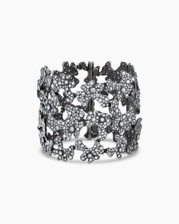 Petals Wide Bracelet|White Gold with Rhodiated Black and Diamonds