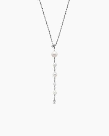 Pearl and Pavé Y Necklace|Sterling Silver with Pearls and Diamonds