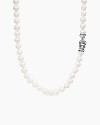 Pearl Strand Necklace|Sterling Silver with Pearls and Diamonds, 8mm