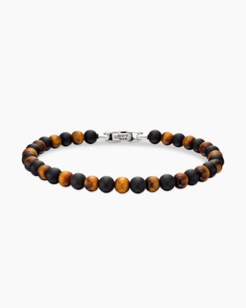 Spiritual Beads Alternating Bracelet|Sterling Silver with Black Onyx and Tiger’s Eye, 6mm
