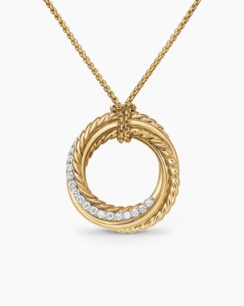 Crossover Pendant Necklace|18K Yellow Gold with Diamonds, 21mm