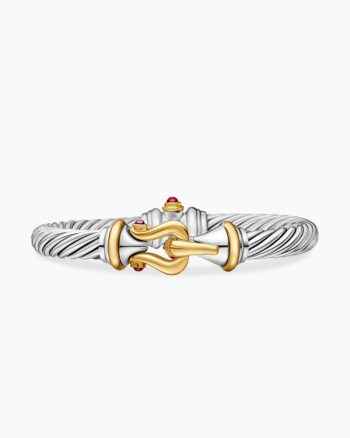Buckle Classic Cable Bracelet|Sterling Silver with 18K Yellow Gold and Rhodolite Garnets, 7mm