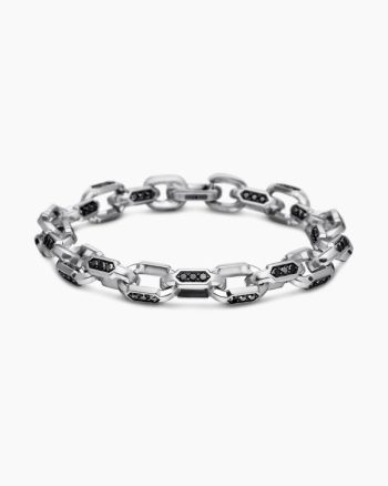 Faceted Chain Bracelet|Sterling Silver with Black Diamonds, 9.5mm