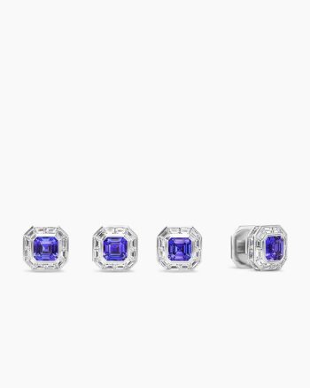 Men's Deco Shirt Studs|Platinum with Tanzanite and Diamonds